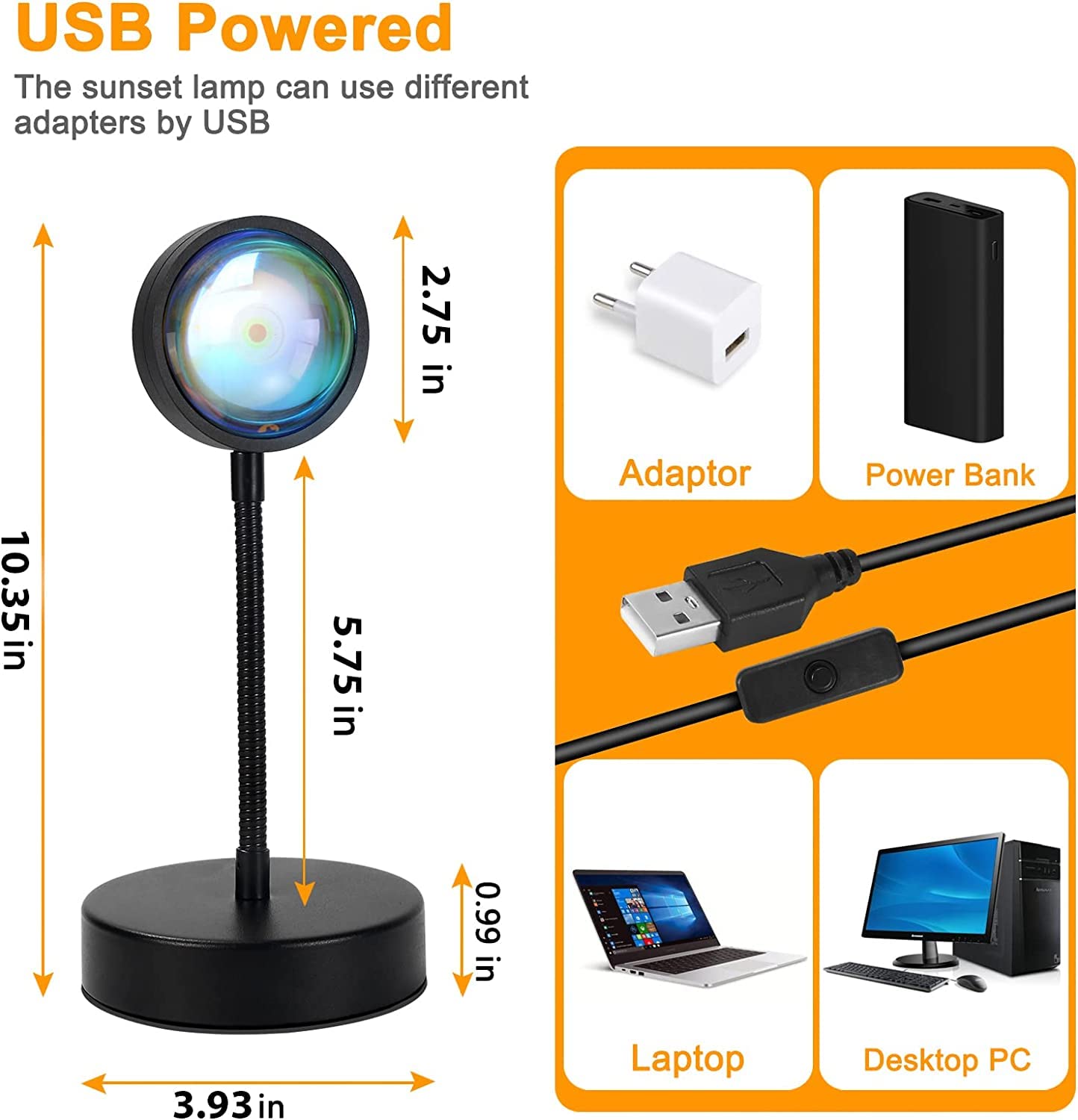 QUIGO Sunset Lamp, LED light night light with smart app control for selfie lamp, lighting up bedroom, living room, party. Aesthetic room decor.
