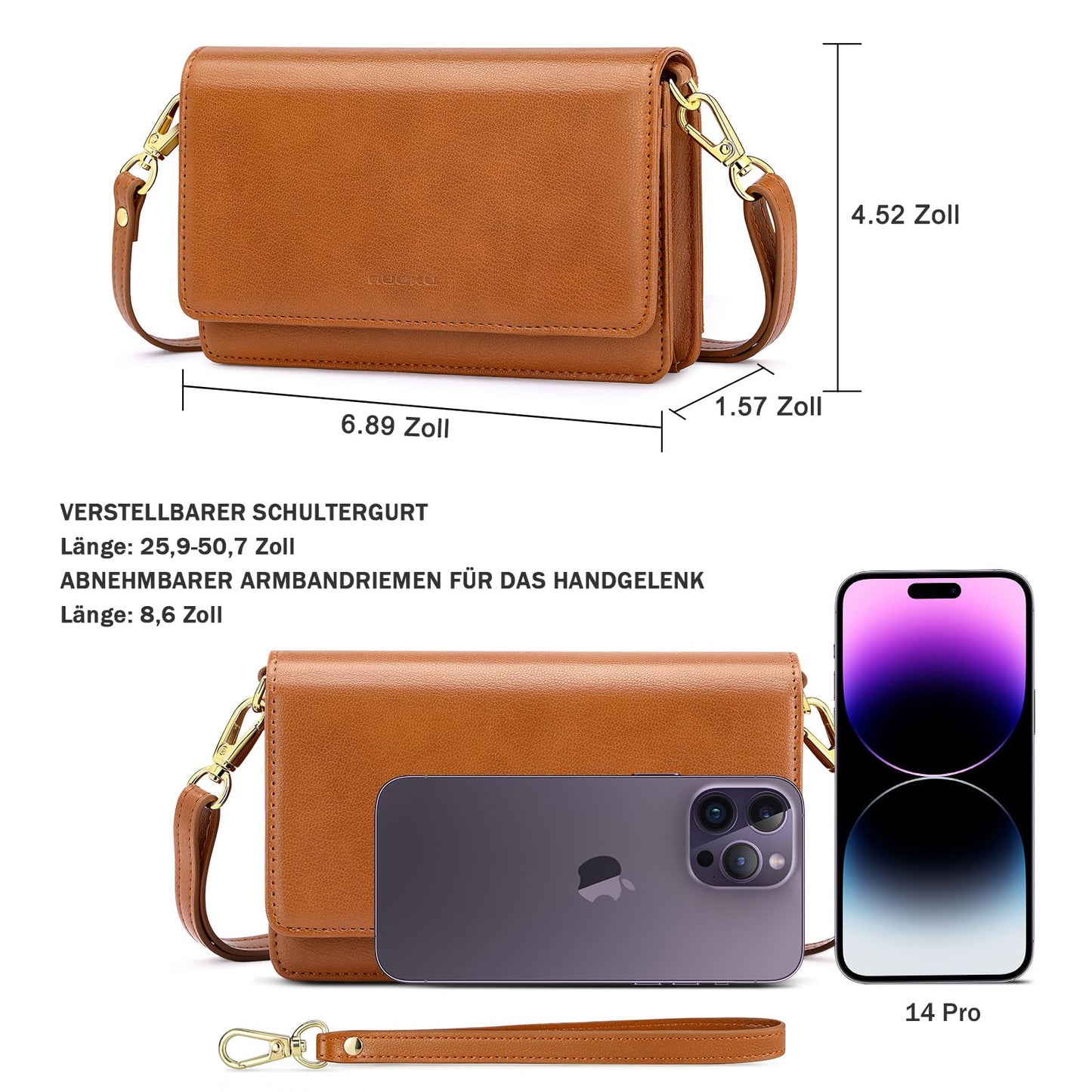 Nuoku crossbody bag for women, with wallet and functional compartments.