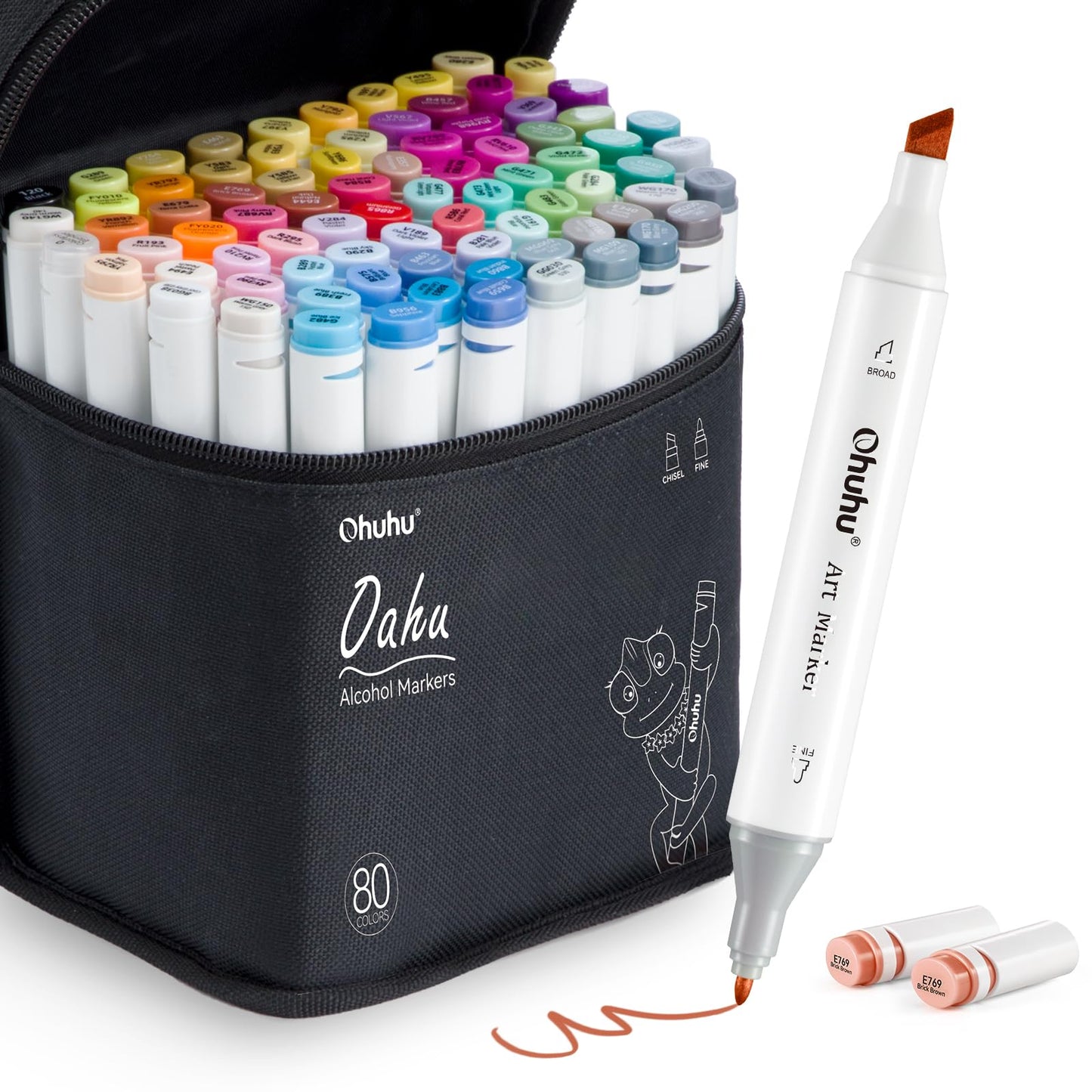 Ohuhu Marker Pen Set, Permanent Marker Set Chisel & Fine Double-Ended Art Sketch Twin Markers with Carry Bag for Painting, Coloring, Underlining, Ohuhu Series