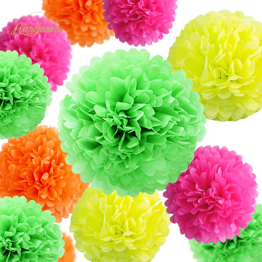 NICROLANDEE Neon Tissue Paper Pom Poms and Dots Paper Garland, Blacklight Party Decorations 15 Pieces, Party Decor for Wedding, Prom, Birthday, Garden Party.