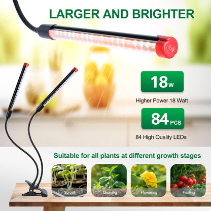 FRGROW LED Plant Lamp 18W, Full Spectrum Plant Light for indoor plants, Plant Light, Growth Lamp for plants vegetables, Precise Timer Plant Lamps Focus Function