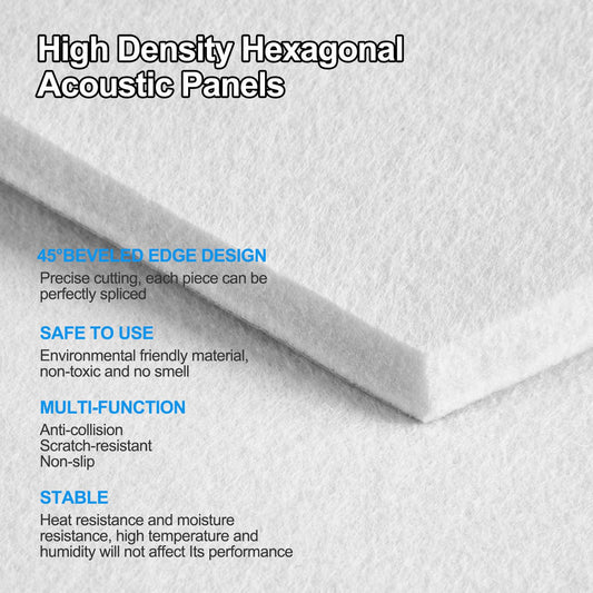 Hexagon acoustic panels, soundproofing wall, 12 pieces, high density acoustic panels for ceiling/door/wall decoration and sound treatment, soundproofing panels (30x26x0.9cm)