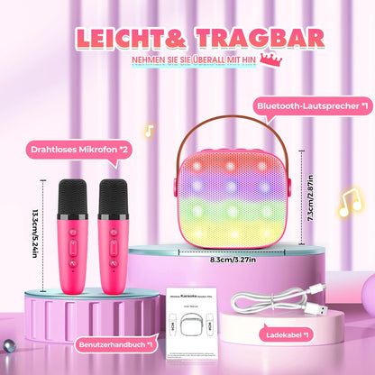 Dislocati Portable Karaoke Machine with 2 Bluetooth microphones, kids gifts toy for 3-12 years Mini Karaoke microphone set with DSP & LED lights Ideal for family gatherings, parties & outdoor.