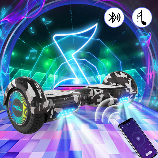 MEGA MOTION hoverboards with hoverkart for kids, 6.5 inch hoverboards with Bluetooth speaker, LED lights, gift for kids and teens.