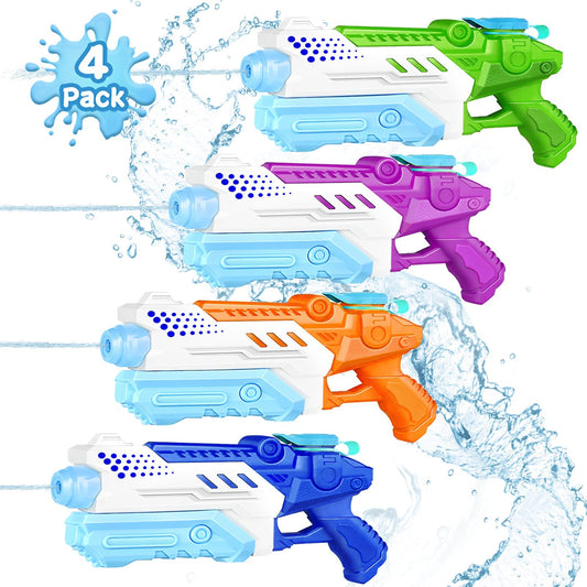 RONSTONE Water Gun Kids 4 Pack - Water guns with 9 meter range and 300ML water capacity - Summer swimming pool beach water battle water squirt gun toy