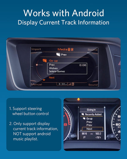 Airdual Bluetooth 5.0 adapter is compatible with Audi MMI 3G AMI Music Interface, Audi Symphony, Audi Concert, VW MDI, Mercedes Media Interface.