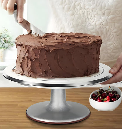 Rotating Cake Stand Aluminum Alloy, Yizish 12-inch Rotating Cake Stand, Cake Decorating Turntable with 2 Icing Spatulas and 3 Dough Scrapers Stainless Steel for Baking, Pastry, and Mother's Day.