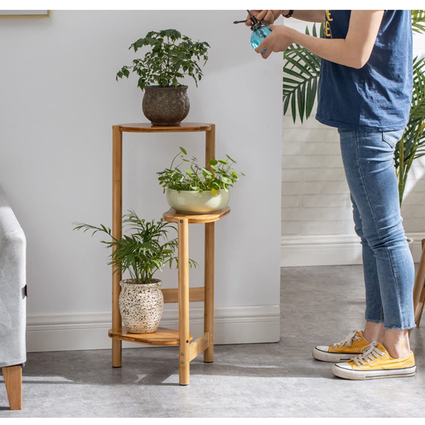 Nisorpa 3-tier Wood Plant Stand, Corner Flower Shelf, Outdoor Indoor Flower Ladder, Multi-layer Flower Stand, Step Flower Rack for Garden Balcony Living Room