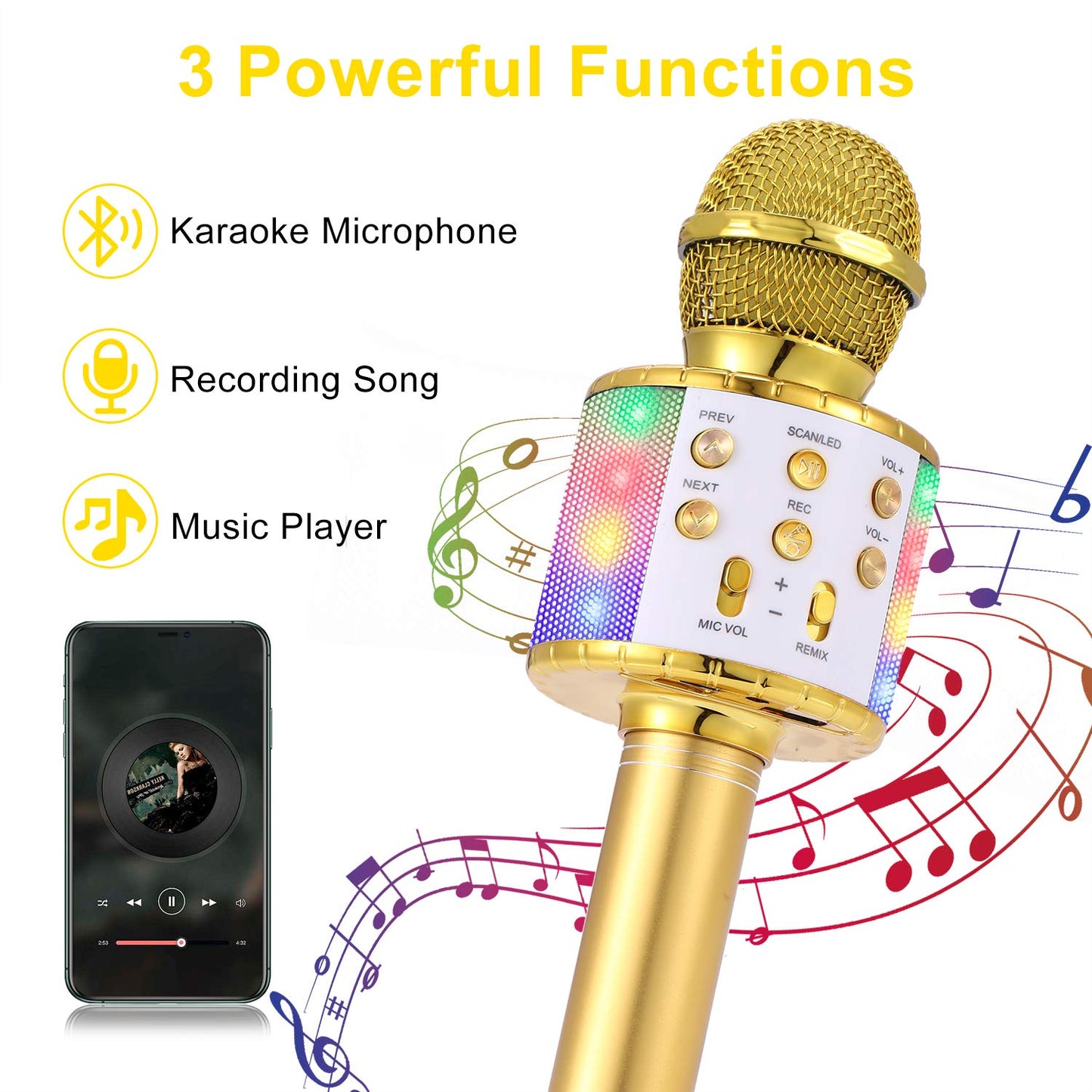 Fede Karaoke Microphone, Wireless Bluetooth Microphone for Kids, Fun Gifts Toy for Teenage Girls Boys, Portable KTV Speaker Recorder for Smartphone PC