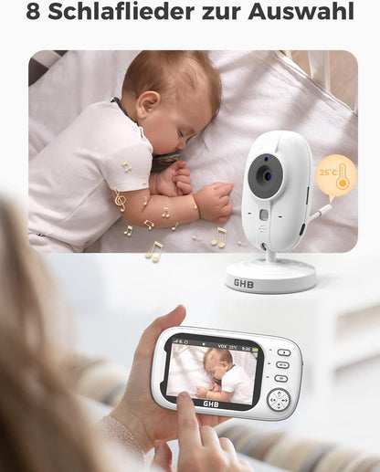GHB Baby Monitor with Camera 3.5 Inch Video Baby Monitor with VOX Mode Night Vision Two-Way Talk Lullabies.