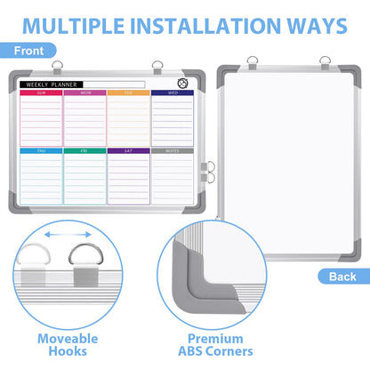 Whiteboard Weekly Planner Magnetic, Small 40x30cm Magnetic Whiteboard Calendar, Wall Hanging Double-sided Board for Planning, To Do List, Drawing, School, Home, Office