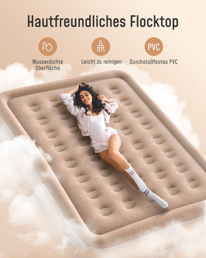 Airefina self-inflating air mattress with integrated pump, premium guest bed, fast inflation in 3 minutes, inflatable mattress for camping home use - 203 x 152 x 40 cm.