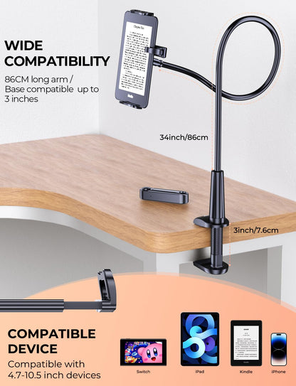 TRYONE Tablet Stand with RF Remote, adjustable swivel for reading on Kindle or eReaders. Includes Page Turner, suitable for Kindle Paperwhite, Oasis, Kobo, Pocketbook, and Tolino.