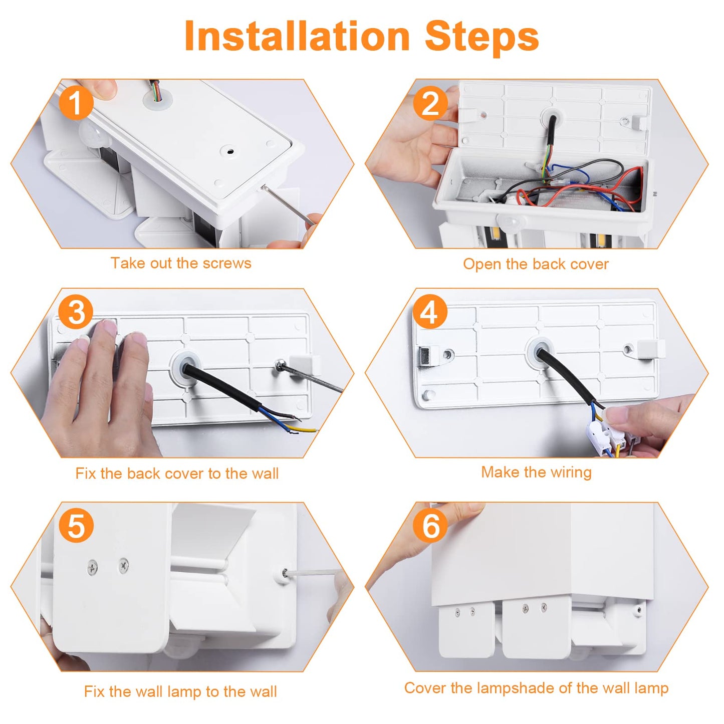 Kingwen 20W LED wall lights with motion sensor White indoor wall lamp 3000K outdoor lamp with motion sensor Warm white LED wall light indoor rectangular adjustable beam angle outdoor wall lamp IP65
