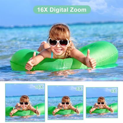 Digital camera 44MP 1080P HD photo camera with 32GB card, compact camera 16X digital zoom with 2 rechargeable batteries, camera for kids, teenagers, beginners, boys, girls (green)