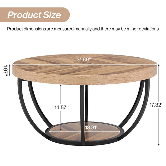Tribesigns Round Coffee Table, Industrial 2-Tier Circle Coffee Table with Storage Shelves, Modern Wood Accent Center Table Sofa Side Table for Living Room, Home Office