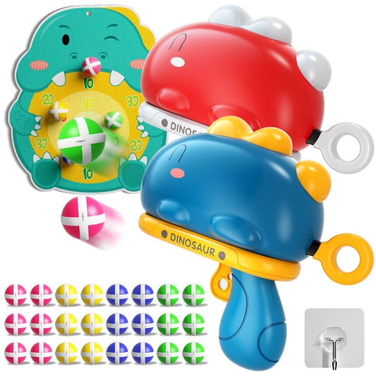 Doloowee dinosaur dart board shooting game toy, throwing game toy guns with target, 12 sticky balls, indoor outdoor garden toy for boys girls 3 4 5 years old (red+blue)