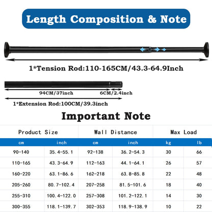 Automg Curtain Rod Extra Long Shower Rod without Drilling Telescopic Rod Curtain Rod for Bathroom, Bedroom White (205-260CM Φ32mm)