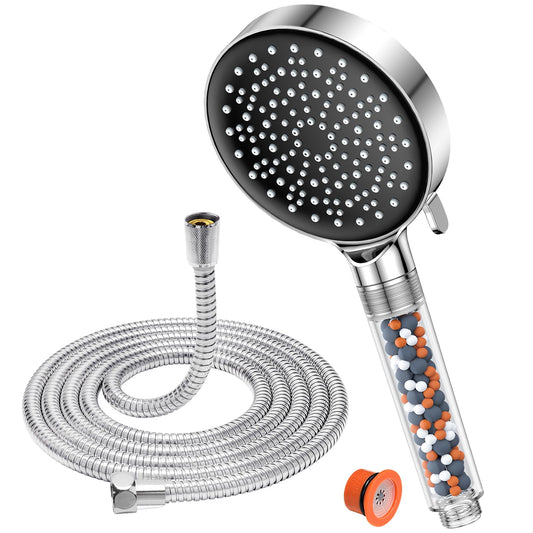 1.8m hose showerhead, YEAUPE showerhead with filter, 6 spray modes, large water-saving showerhead, hand showerhead with anti-calc function for hard water, chrome
