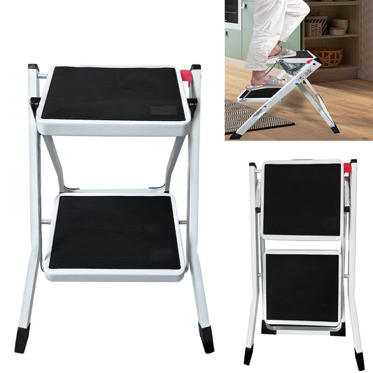2 Steps Folding Step Stool, Lightweight Stepladder Mini Ladder Folding Step Stool Household Ladder Easy Storage Step Ladder for Home Kitchen Office DIY, 150 kg max load.