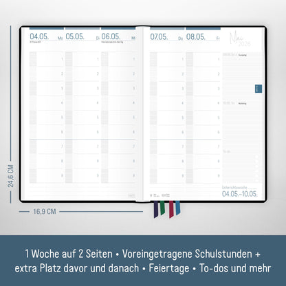 Häfft® Teacher Planner 2025/2026 A5 + "Black Edition" Hardcover teacher planner/school year planner with 236 pages, stickers, and more - sustainable & eco-friendly.