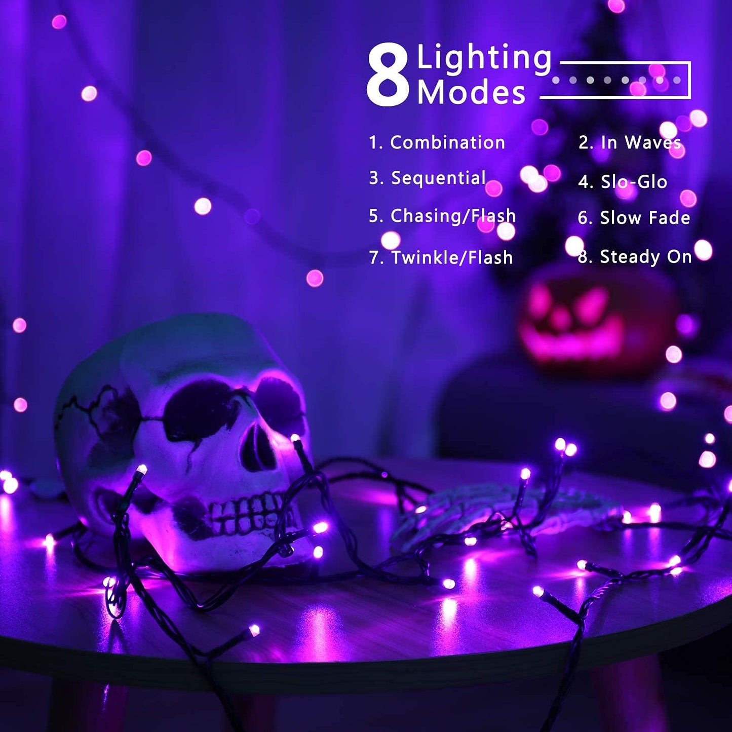 BrizLabs Halloween String Lights Outdoor, 20M 200 LED Purple Christmas String Lights Outside Battery Operated 8 Modes Waterproof Christmas Tree for Indoor Garden Balcony Window Horror Party Celebration Decor