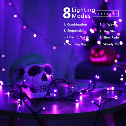 BrizLabs Halloween String Lights Outdoor, 20M 200 LED Purple Christmas String Lights Outside Battery Operated 8 Modes Waterproof Christmas Tree for Indoor Garden Balcony Window Horror Party Celebration Decor