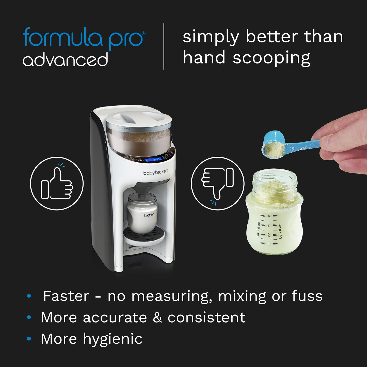 Baby Brezza Formula Pro Advanced - Automatic Bottle Maker - Mixes formula & water perfectly at the push of a button - 3 temperatures - For all bottles & powders - BPA-free - White/Black