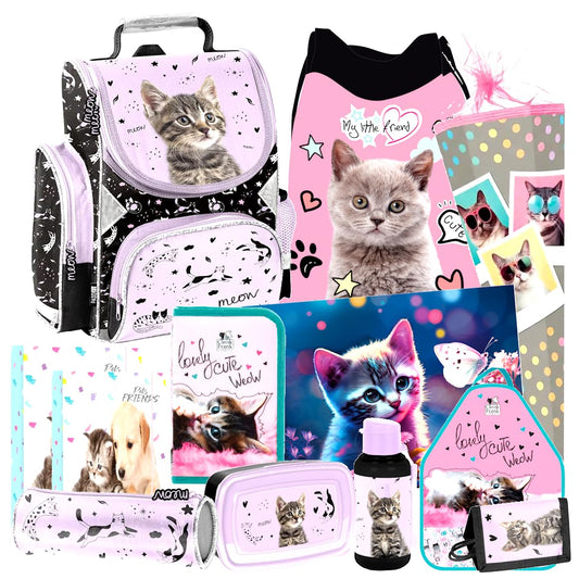Cat 12 Piece Set School Bag Backpack School Backpack Backpack Pencil Case Satchel School Cone 85 cm with Stickers by Kids4shop
