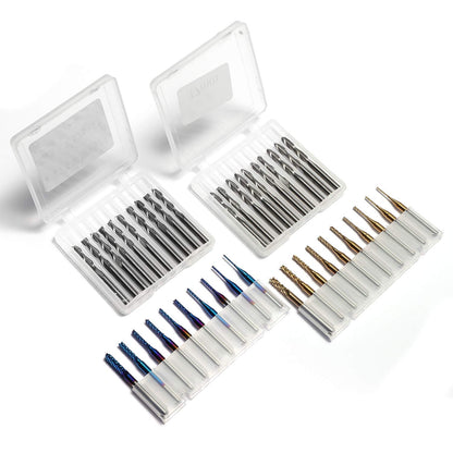 Genmitsu end mill set with a total of 40 CNC router bits, 3.175mm (1/8") shank, CNC end mill set with 2-flute flat and ball nose end mills, Nano Blue coating & titanium coating, MC40A