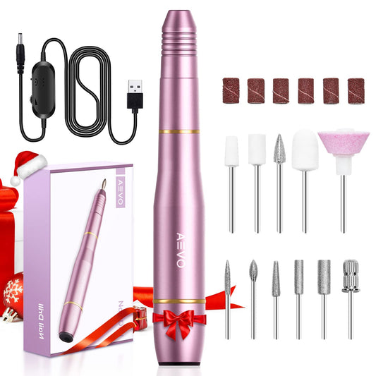 AEVO Portable Electric Nail Drill Set/ professional compact electric nail file for pedicure manicure/ grinder for acrylic gels callus, USB powered, 11 drill bits/ for home