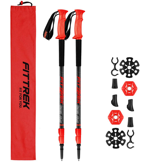 FitTrek hiking poles - trekking poles - walking sticks telescopic - Nordic walking sticks adjustable lightweight for women, men, and children with rubber buffers, pads, and carrying bag.