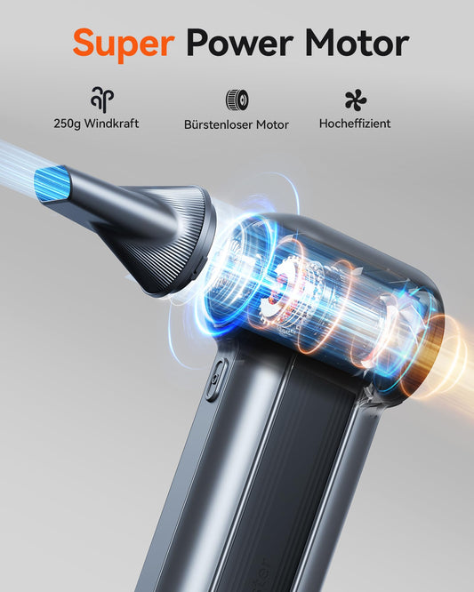 WOLFBOX MF100 Electric Air Duster - 150000RPM Super Power Cordless Air Duster, rechargeable air blower, 3-speed adjustable mini blower, dust blower for computer, keyboard, outdoor, home, and car.