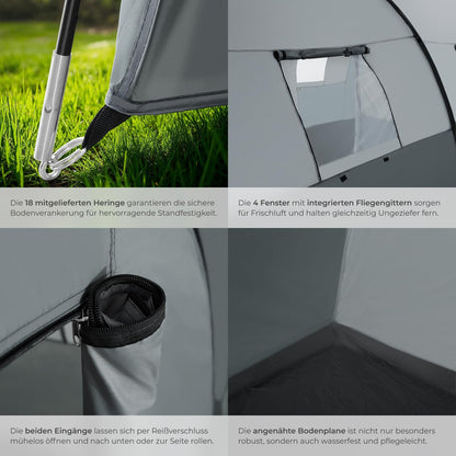 TECTAKE® tunnel tent, 6 people, family tent, large tent with awning and floor mat, UV protection, camping tent including carrying bag, 350 x 480 x 195 cm - dark gray/light gray.