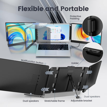 Teamgee Laptop Screen Extension, 14" 1080P FHD Portable Monitor for Laptop, Triple Laptop Screen Extender for Mac Wins Android Dex PC with 13"-17" Screens.