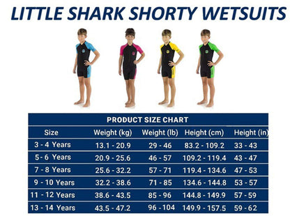 Cressi Little Shark Jr Shorty 2mm - Short sleeve wetsuit for kids, Aquamarine/Yellow, 13/14 years