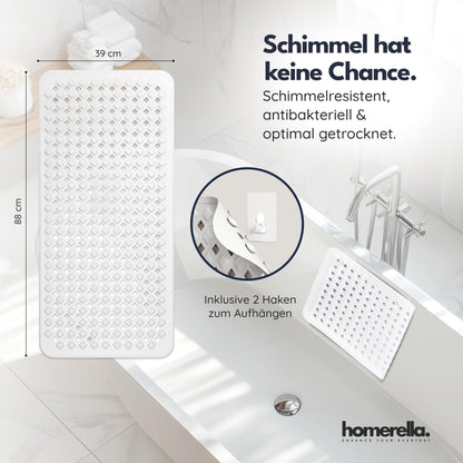 homerella® non-slip bathtub mat 88x39cm, INCLUDES HOOK, Non-slip bath mat BPA free, Non-slip shower mat, Anti-slip bathtub mat, Non-slip bathtub mat, mold resistant & machine washable