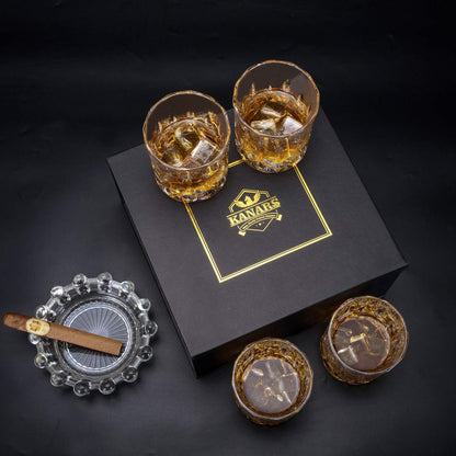 KANARS 4-piece Whiskey Glasses Set, Lead-Free Crystal Glasses, 300ml Capacity, Beautiful Gift Box, High Quality.