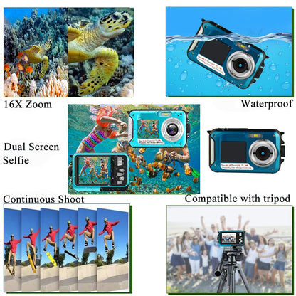 Underwater Camera Full HD 2.7K 48MP 10FT Camera Waterproof Dual Screen 16X Digital Zoom Snorkeling Waterproof Digital Camera for Selfie Underwater, Swimming, Vacation