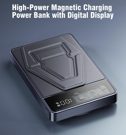 Vunzo Powerbank for iPhone, For Magsafe Mobile Power Bank 12000mAh – PD20W fast charging magnetic power bank with foldable LED display for iPhone 15/14/13/12 Series For Huawei.