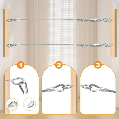 VIGRUE 32ft 3mm Wire Rope Kit, 304 Stainless Steel Thickened Wire Rope Tensioner, Steel Rope Covered, with Eyelets Cable Tensioning Kit Turnbuckle and Lever for Party, Festival, Wedding, Staircase, Camping.