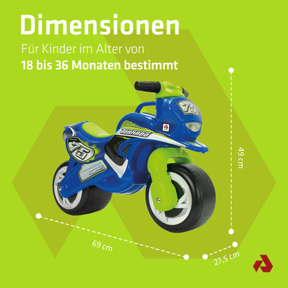 Balance bike motorcycle for children from 18 months Tundra Tornado Blue with carrying handle + Wide plastic wheels + Ergonomic design + Non-slip decoration Waterproof + Stable construction | INJUSA