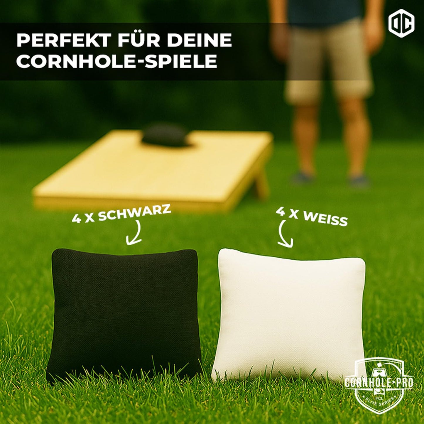 Official Cornhole Bags | 4 black and 4 white bags | Official sizes | Premium quality | 100% cotton | Waterproof | American game | outdoor fun | friends & family | OriginalCup®
