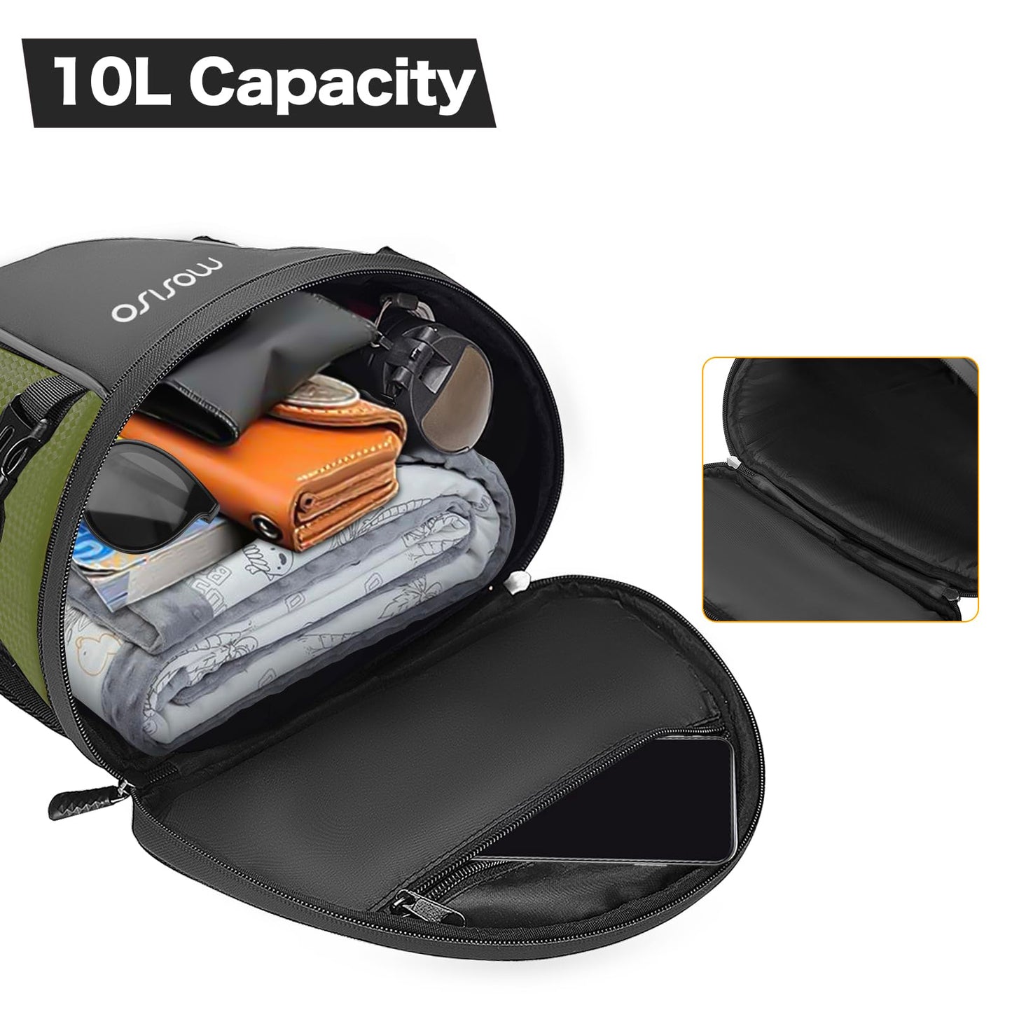 MOSISO Motorcycle Tail Bag, Multifunctional Waterproof Polyester Storage Saddle Bag, 10L Outdoor Sport Motorcycle Rear Seat Lightweight Tank Bag Tool Bag with Shoulder Strap, Army Green.