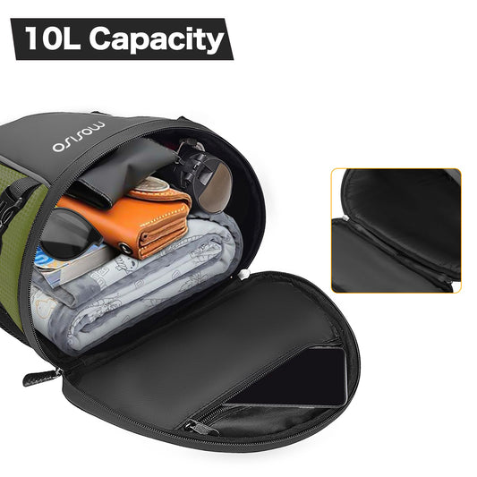 MOSISO Motorcycle Tail Bag, Multifunctional Waterproof Polyester Storage Saddle Bag, 10L Outdoor Sport Motorcycle Rear Seat Lightweight Tank Bag Tool Bag with Shoulder Strap, Army Green.
