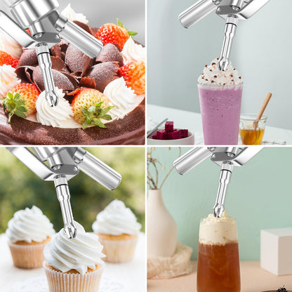 Newaner 500ml cream dispenser, cream syphon aluminum with 3 stainless steel decorative nozzles and 1 cleaning brush, leak-proof cream siphon for preparing whipped cream, cream, mousse, and desserts.