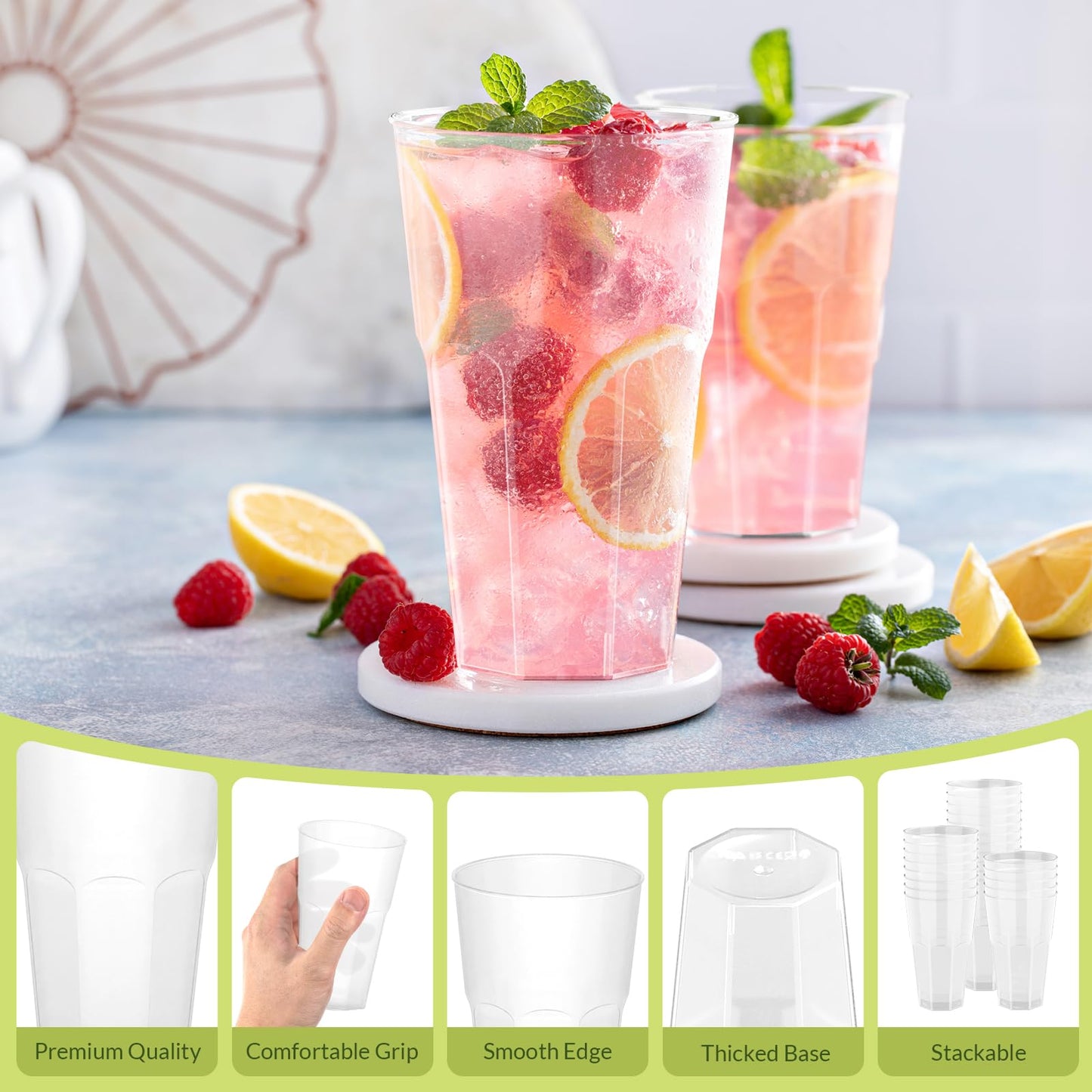 AOLUXLM 100-piece cup set, reusable party cups 400ML, shatterproof drinking cups for beverage parties, birthdays, weddings.