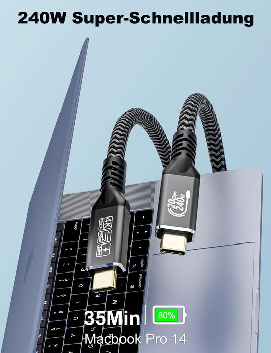 CAKOBLE USB C cable 2m, 240W USB C 3.2 Gen2 cable 20 Gbps charging cable, USB C monitor 4K@60Hz compatibility Thunderbolt 4 cable for iPhone 15, MacBook iPad Pro, Samsung S24/S22