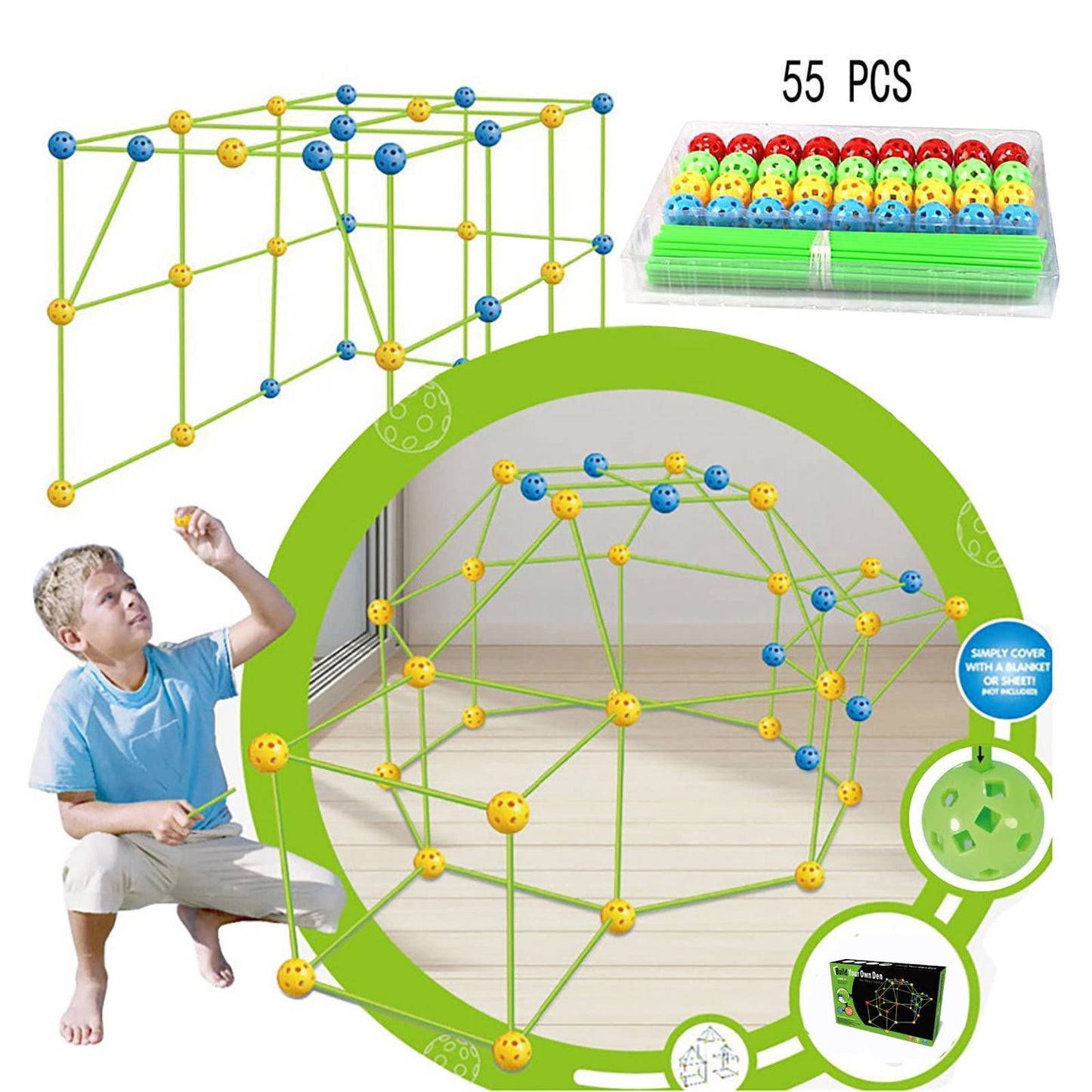 TLHWIN Kids Fort Building Kits Educational Toys Build Castles Tunnels Tent Rocket Tower Toy Sets Indoor & Outdoor Educational Toys DIY Building Kits Construction Toys Birthday Gift for Kids (157PCS)