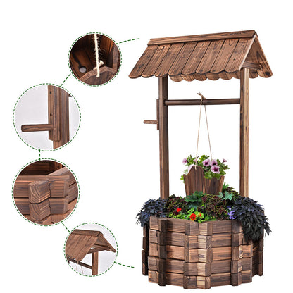 DREAMADE wooden fountain with roof, decorative fountain made of spruce wood, 115 x 60 x 76 cm, wishing well, garden fountain with adjustable bucket, garden decoration.